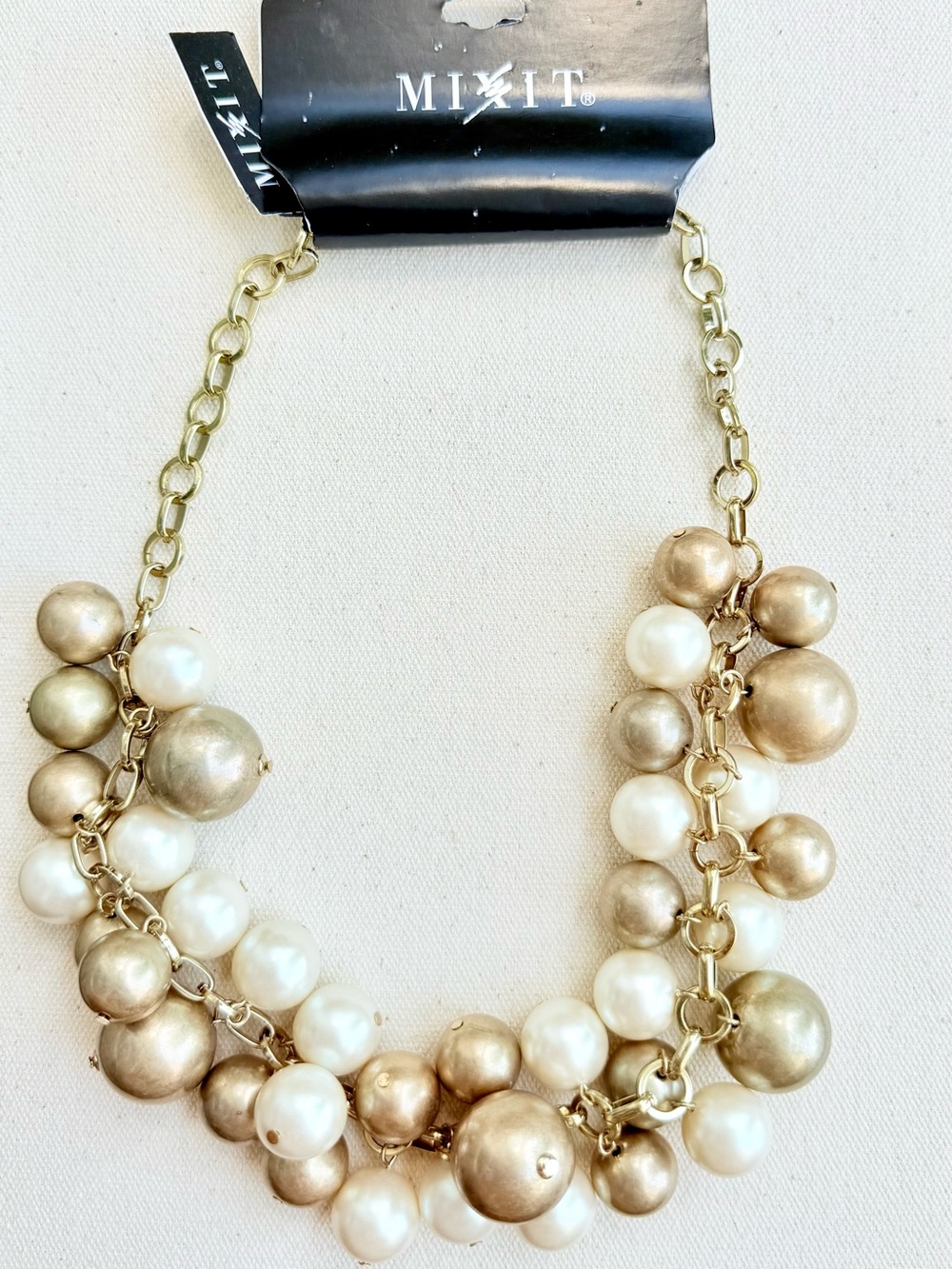 *Mix-It Adjustable Beaded Necklace* Brand New Matte Gold/Cream/Tans